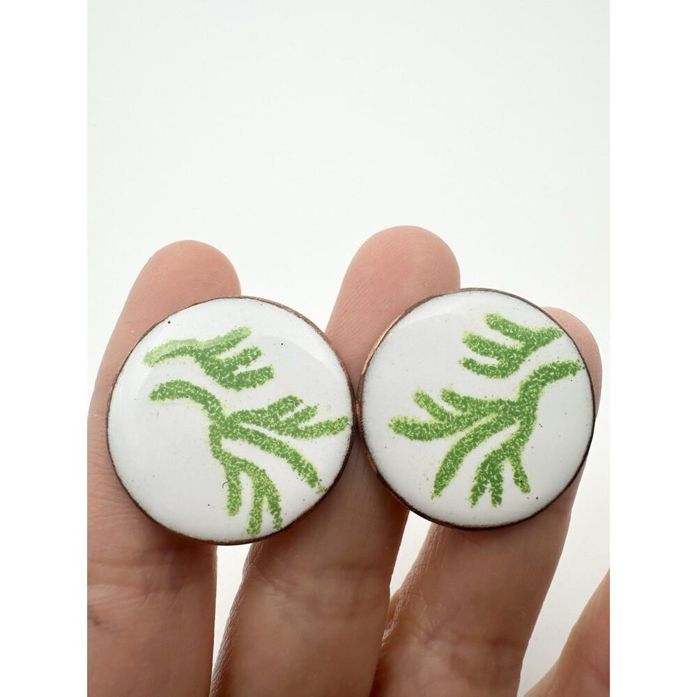 Vintage Enamel Solid Copper Srew Back Earrings